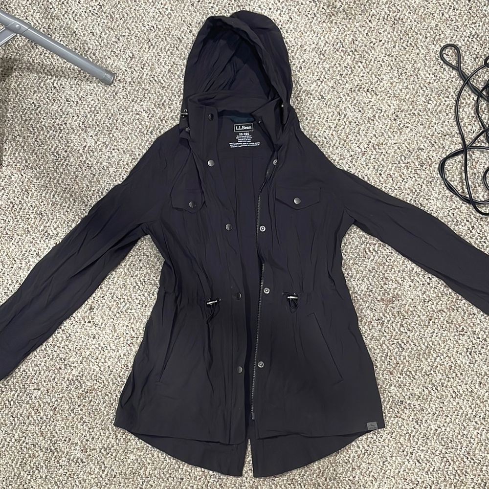 Black LL bean rain jacket
